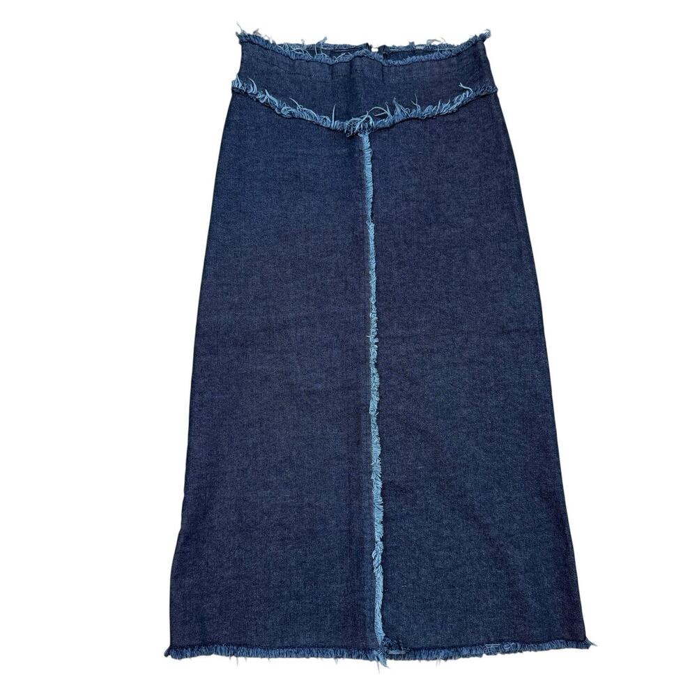 Y2K Frayed Raw Hem Denim Jean Long Skirt Size M USA Made